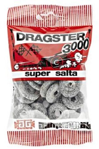 Dragster 3000 Super Salta – Original – Schwedische – salzige Lakritz – Salmiak – Salmiak – Weingummi – Süßigkeiten – 3 Beutel à 50 g von Dragster - Traditional Swedish Candy