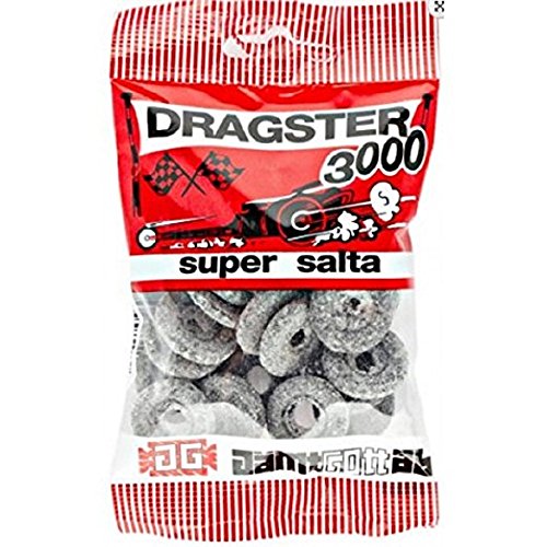 Dragster 3000 Super Salta – Super Salt – Original schwedische Salmiak Wheels Süßigkeiten Beutel 65 g, 3er-Pack von Dragster - Traditional Swedish Candy