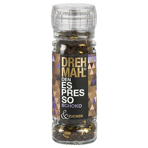 DREHMAHL© Mühle Aromazucker Espresso -Gold (55g) | für Kaffee und Süßspeisen | Feinkost mit Kaffee-Aroma | Drehmühle mit geschroteter und feiner Knusperschokolade von Drehmahl