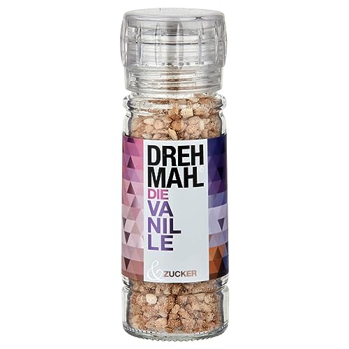 DREHMAL© Aromazucker Vanille in der Mühle (75g) | für Kaffee und Süßspeisen | Feinkost mit Vanille-Aroma | Drehmühle mit Hagelzucker & Vanille von Drehmahl