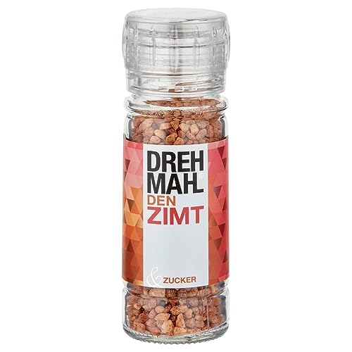 DREHMAHL© Mühle Aromazucker Zimt (75g) | für Kaffee und Süßspeisen | Feinkost mit Zimt-Aroma | Drehmühle mit dragiertem Zucker mit Canehl-Zimt von Drehmahl