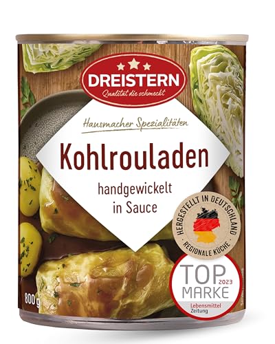 DREISTERN Kohlrouladen 800g I Mit würziger Fleischfüllung in Sauce I Herzhaftes Fertiggericht in recyclebarer Konservendose I Lange Haltbarkeit dank natürlicher Konservierung I Hausmacher Qualität DREISTERN Kohlrouladen 800g I Mit würziger Fleischfüllung in Sauce I Herzhaftes Fertiggericht in recyclebarer Konservendose I Lange Haltbarkeit dank natürlicher Konservierung I Hausmacher Qualität von DREISTERN