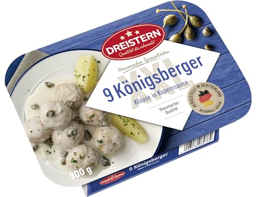 DREISTERN Königsberger Klopse 900g I 9 Klopse in heller Kapernsauce I Herzhaftes Fertiggericht in Mikrowellenschale I Lange Haltbarkeit dank natürlicher Konservierung I Hausmacher Qualität von DREISTERN