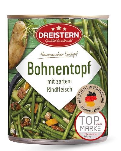 DREISTERN Bohnentopf 800g I Mit zartem Rindfleisch & Gemüse I Herzhafter Eintopf in recyclebarer Konservendose I Lange Haltbarkeit dank natürlicher Konservierung I Hausmacher Qualität von DREISTERN