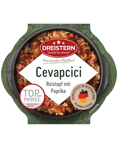 DREISTERN Cevapcici 400g I Mit Paprika & Reis I Herzhaftes Fertiggericht in Mikrowellenschale I Lange Haltbarkeit dank natürlicher Konservierung I Hausmacher Qualität von DREISTERN