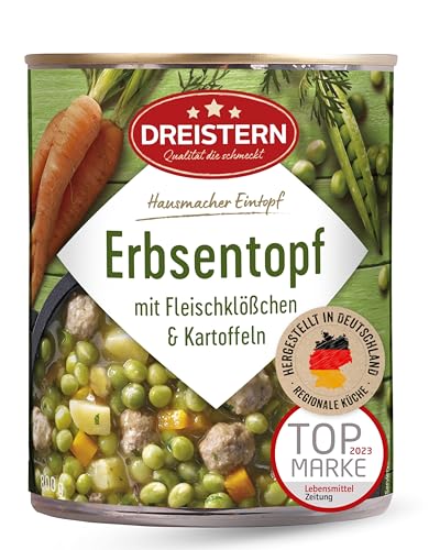 DREISTERN Erbsentopf 800g I Mit Fleischbällchen & Kartoffeln I Herzhafter Eintopf in recyclebarer Konservendose I Lange Haltbarkeit dank natürlicher Konservierung I Hausmacher Qualität von DREISTERN