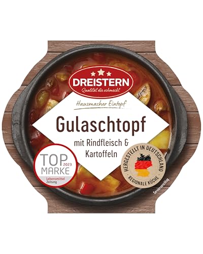 DREISTERN Gulaschtopf 400g I Mit Rindfleisch & Gemüse I Herzhaftes Fertiggericht in Mikrowellenschale I Lange Haltbarkeit dank natürlicher Konservierung I Hausmacher Qualität von DREISTERN