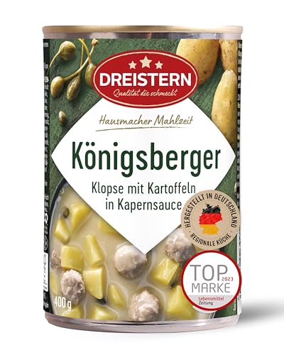 DREISTERN Königsberger Klopse 400g I Mit Kartoffeln in Sauce I Herzhaftes Fertiggericht in recyclebarer Konservendose I Lange Haltbarkeit dank natürlicher Konservierung I Hausmacher Qualität von DREISTERN