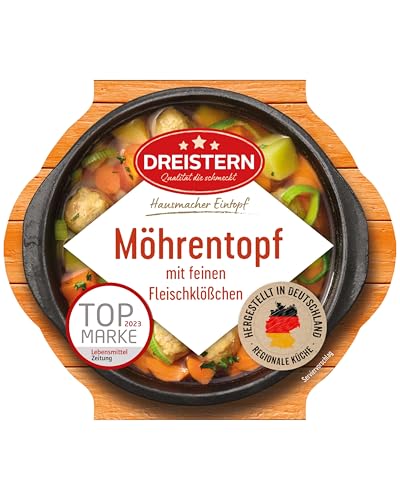 DREISTERN Möhreneintopf 400g I Mit Fleischbällchen & Gemüse I Herzhaftes Fertiggericht in Mikrowellenschale I Lange Haltbarkeit dank natürlicher Konservierung I Hausmacher Qualität von DREISTERN