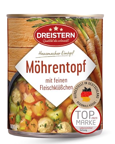 DREISTERN Möhreneintopf 800g I Mit Fleischbällchen & Gemüse I Herzhafter Eintopf in recyclebarer Konservendose I Lange Haltbarkeit dank natürlicher Konservierung I Hausmacher Qualität von DREISTERN