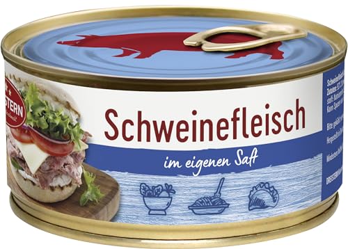 DREISTERN Schweinefleisch im eigenen Saft 300g I Mit Schweineschwarte I Herzhafte Spezialität in recyclebarer Konservendose I Lange Haltbarkeit dank natürlicher Konservierung I Hausmacher Qualität von DREISTERN