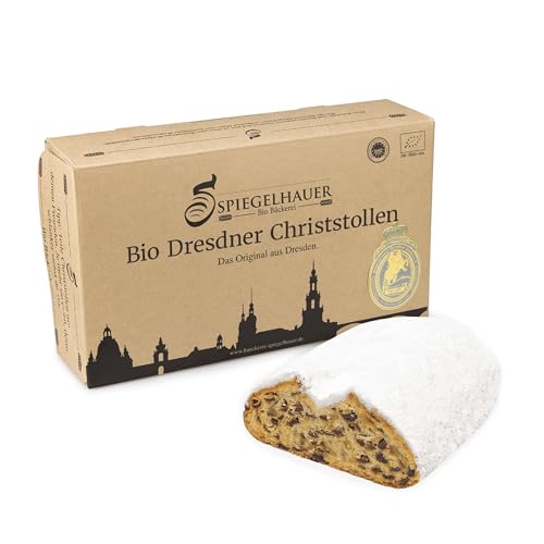 Bio Dresdner Christstollen 1 kg echter Dresdner Stollen im Präsentkarton ohne Palmöl von Bäckerei Spiegelhauer