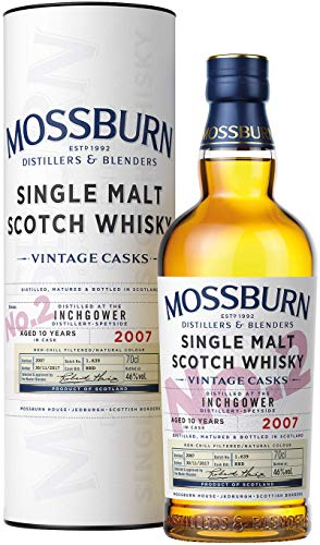 Inchgower 10 Jahre | Vintage Casks Abfüllung von Mossburn | Single Malt Scotch Whisky | 0,7l. Flasche in Tube von Drexler