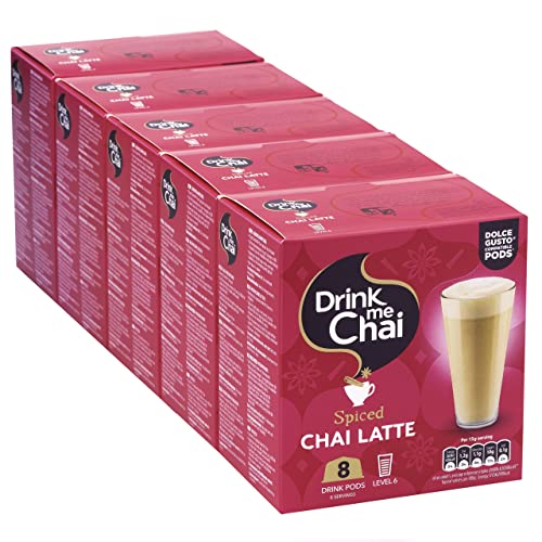 Drink Me Chai Spiced Chai Latte Dolce Gusto kompatible Kapseln 8 Kapseln x 5 Boxen (40 Chai Latte Kapseln, 40 Portionen insgesamt) von Drink Me Chai