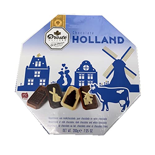 Droste Chocolade Holland Edition Sortiment Vollmilch, Zartbitter und Weißer Schokolade 200g von Droste