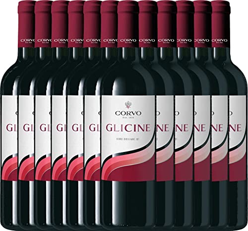 VINELLO 12er Weinpaket Rotwein - Glicine Rosso Terre Siciliane 2021 - DDS mit Weinausgießer | trockener Rotwein | italienischer Rotwein aus Sizilien | 12 x 0,75 Liter von Duca di Salaparuta