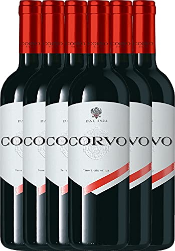 VINELLO 6er Weinpaket Rotwein - Corvo Rosso Terre Siciliane - DDS mit einem VINELLO.weinausgießer | 6 x 0,75 Liter VINELLO 6er Weinpaket Rotwein - Corvo Rosso Terre Siciliane - DDS mit einem VINELLO.weinausgießer | 6 x 0,75 Liter von Duca di Salaparuta