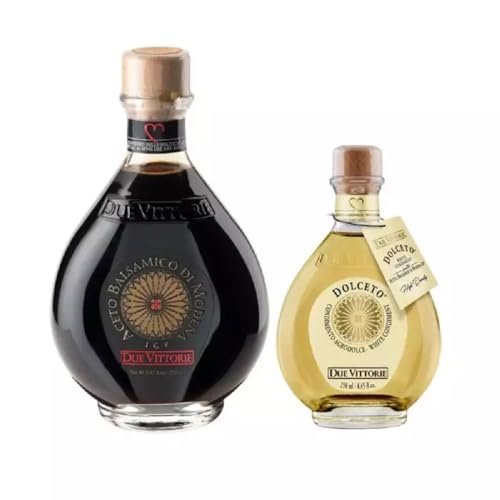 Set Oro Bianco und Oro Nero Due Vittorie: Balsamico Essig aus Modena IGP Oro 500 ml und Weißes Dressing Dolceto 250 ml von Due Vittorie