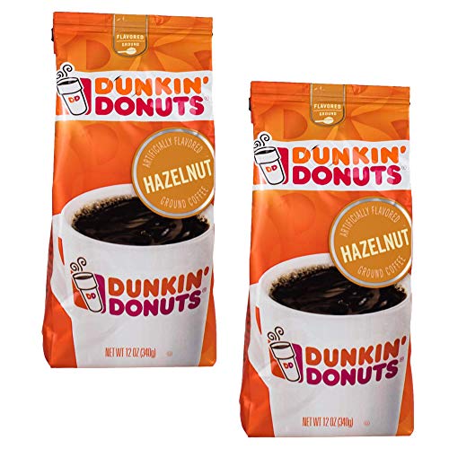 Dunkin Donuts Hazelnut gemahlener Kaffee - (Pro Beutel 2-Pack) - amerikanischer Importierte Geröstete Kaffee, 340 g (12 oz. Hazelnut Ground Coffee) von Dunkin' Donuts
