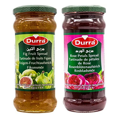 Durra - Konfitüren-Set: Feige und Rosenblätter - fruchtig frische Rosenkonfitüre und fruchtig herbe Feigenkonfitüre - in je 430g Glas von Durra