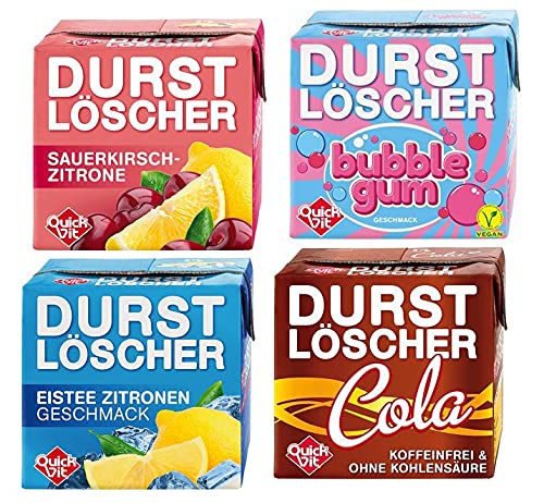48 Pack Durstlöscher a 500ml Mixbox 4 Sorten Durstlöscher Bubble Gum, Cola, Kirsch-Zitrone, Eistee Pfirsich von Durstlöscher