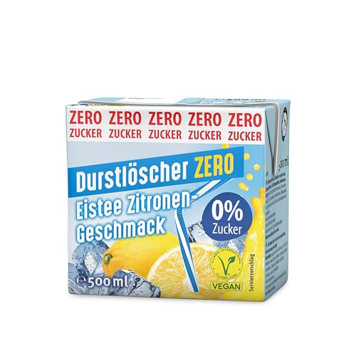 Durstlöscher Eistee Zitrone ZERO: Zuckerfreies Erfrischungsgetränk mit Tee-Extrakt & Zitronengeschmack, Pfandfreies Trinkpäckchen, Vegan, Ohne Kohlensäure, Ideal Für Unterwegs & Zuhause, 24 x 500 ml von Durstlöscher