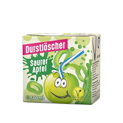 Durstlöscher Saurer Apfel: Erfrischungsgetränk mit Apfelgeschmack, Pfandfreies Trinkpäckchen, Vegan, Fruchtsaftgetränk ohne Kohlensäure, Ideal Für Unterwegs & Zuhause, 12 x 500 ml von Durstlöscher