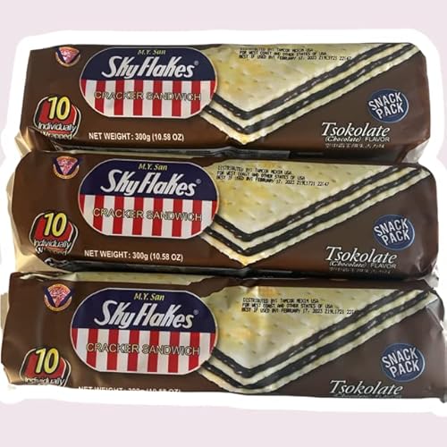 M.Y. San SkyFlakes Cracker Sandwich, Tsokolate (Schokolade) Geschmack, 10 Stück, 300 g, 3 Stück von STUBDL