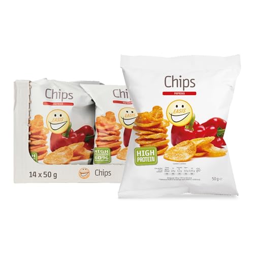 EASIS Chips Paprika 14 x 50 g Hoher Preteingehalt 60% Weniger Fett Reich an Protein und Ballaststoffe von EASIS