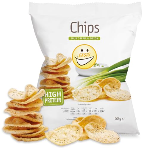 EASIS High Protein Chips, Sour Cream & Onion Crisps, Protein Snack, Reich an Ballaststoffen, 60% Weniger Fett, Perfekter Fitness Snack, 50g von EASIS