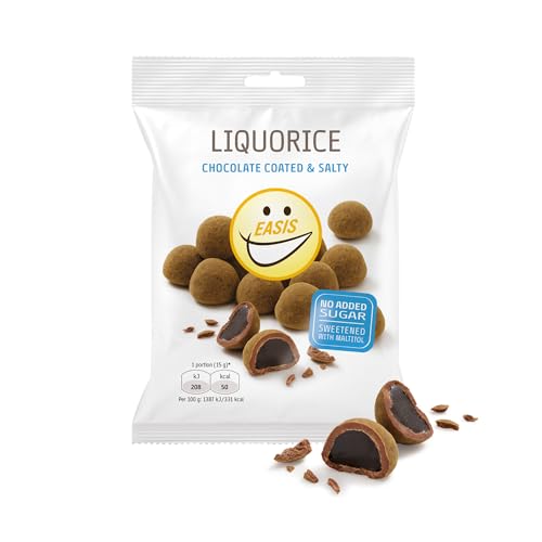 EASIS Dänische Lakritz-Kugeln ohne Zuckerzusatz | Salzige Lakritzkerne in Vollmilchschokolade & Lakritzpulver | Süßungsmitteln natürlichen Ursprungs | Gourmet Schokolade Geschenk, 75g von EASIS