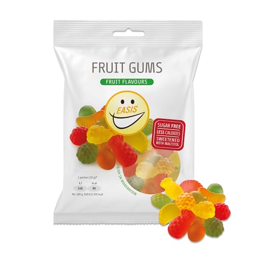 EASIS Fruchtgummis Ohne Zuckerzusatz, Kalorienarme Gummibärchen mit Süßstoff auf natürlicher Basis, Verschiedene Fruchtgeschmäcker, Weingummi Süßigkeiten, Gesunder Snack für Kinder & Erwachsene, 80g von EASIS