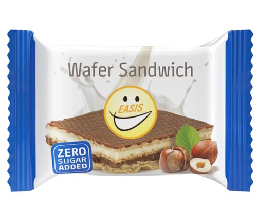 EASIS Knusprige Waffel Sandwich Ohne Zuckerzusatz | Waffelschnitte mit Milchschokolade, Haselnusscreme & Vanillecreme | Kalorienarme Süßigkeiten | Waffel Kekse mit Hohem Ballaststoffgehalt | 3x25g von EASIS