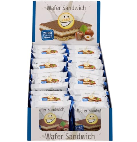 EASIS Knusprige Waffel Sandwich Ohne Zuckerzusatz | Waffelschnitte mit Milchschokolade, Vanille- & Haselnusscreme | Kalorienarme Süßigkeiten | Waffel Kekse mit Hohem Ballaststoffgehalt | 8x3x25g von EASIS