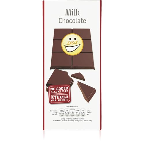 EASIS Milchschokolade Ohne Zuckerzusats | Hochwertige Kakao | Gesüßt mit Stevia | Vollmundiger Genuss | Reich an Ballaststoffen, 85g von EASIS