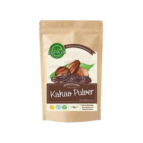 Eat Well Premium Ungesüßtes Kakaopulver - 1 kg | Holländisch Verarbeitetes Kakaopulver | Roher Kakao Ohne Zucker zum Backen & Trinken | 100% Natürlicher Ungesüßter Kakao | Roh & Vegan Freundlich von EAT WELL PREMIUM FOODS