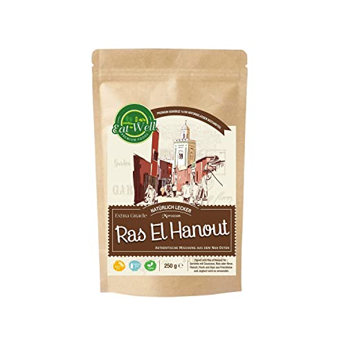 Eat Well Ras El Hanout - 250 g | Marokkanische Gewürzmischung | Aromatisches Gewürz zum Kochen | El Hanout Gewürz | 100% natürliche Zutaten | Natürliche Gewürze im Wiederverschließbarem Aromabeutel von EAT WELL PREMIUM FOODS