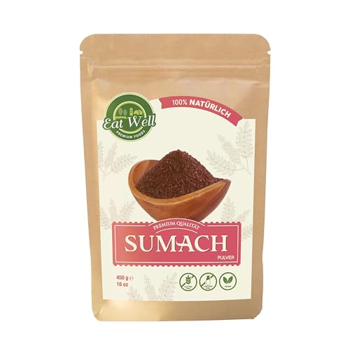 Eat Well Sumach Gewürz - 425 g Packung| Gemahlene Sumachbeeren | 100% natürliche Gewürzmischung aus dem Nahen Osten | Würzige und Milde Premium-Zutaten zum Kochen und Würzen von EAT WELL PREMIUM FOODS