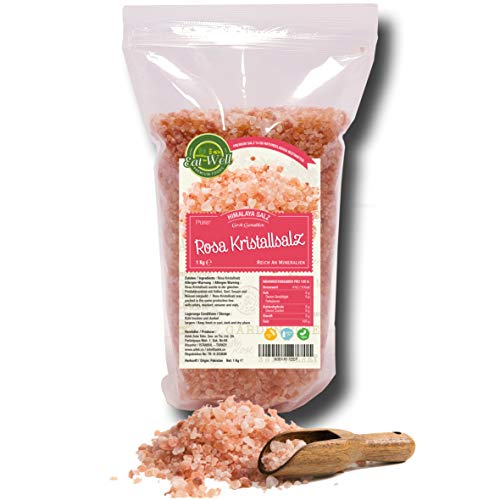 Rosa Kristallsalz (bekannt als Himalaya Salz) - Pink Salt - Badesalz - Salz - Steinsalz grob 2-5mm 1kg |Schwarzer Pfeffer- Himalaya Salz perfekt für die Pfeffermühle Produkt aus Pakistan Punjab von EAT WELL PREMIUM FOODS