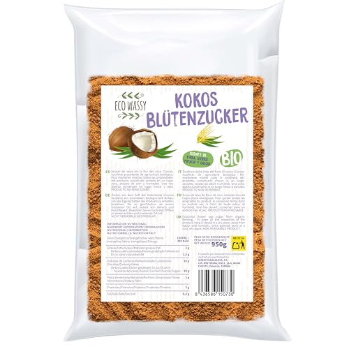 Bio-Kokosblütenzucker | Bio-Zucker, Glutenfrei. 100% Natürlich Und Mit Einem Niedrigen Glykämischen Index. Ohne Gluten. Bio-Zucker, Veganfreundlich. 950Gr von ECO WASSY