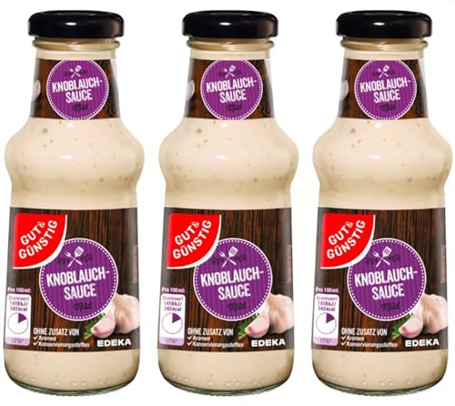 Gut und Günstig Knoblauch Grillsauce Set 3er Pack Knobi Saucen zum Grillen Dips in Glasflasche 3x250 ml Gut und Günstig Knoblauch Grillsauce Set 3er Pack Knobi Saucen zum Grillen Dips in Glasflasche 3x250 ml von EDEKA