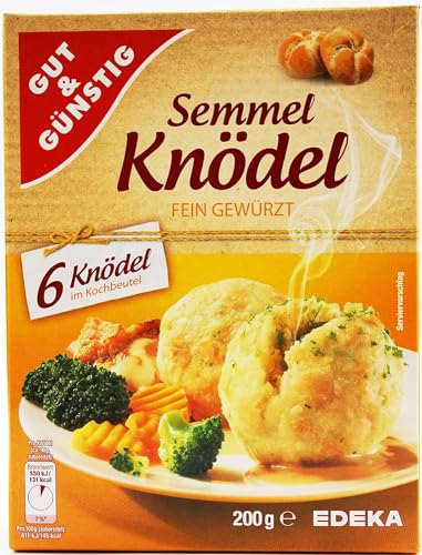 Gut & Günstig Semmel-Knödel im Kochbeutel fein gewürzt, 4er Pack (4 x 200g) Ideal zum Sonntagsessen, Festessen und zum Braten | 4 x 6 Knödel im Kochbeutel von EDEKA