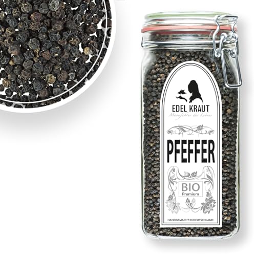 Pfeffer schwarz ganz BIO 750g im Premium Drahtbügelglas | EDEL KRAUT - 100% naturreine schwarze Pfefferkörner - SCHWARZER PFEFFER ohne jegliche Zusatzstoffe - Pfeffer für Mühle - black pepper von EDEL KRAUT Manufaktur des Lebens