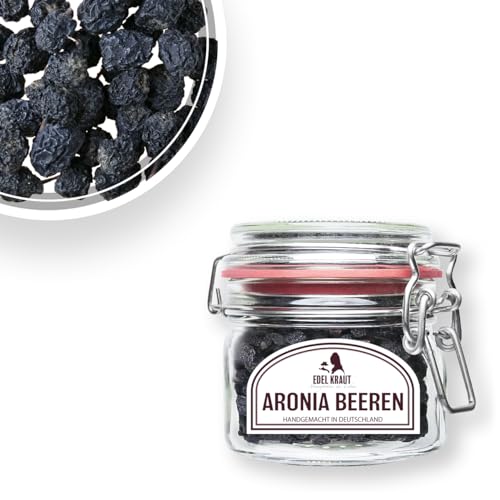 Aroniabeeren getrocknet BIO 130g im Premium Drahtbügelglas | EDEL KRAUT - BIO Aronia Beere (ganz) [Aronia Melanocarpa] Superfood - RAW VEGAN - kbA - Aronia Beeren aus kontrolliert biologischem Anbau von EDEL KRAUT Manufaktur des Lebens