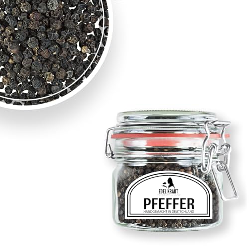 Pfeffer schwarz ganz BIO 130g im Premium Drahtbügelglas | EDEL KRAUT - 100% naturreine schwarze Pfefferkörner - SCHWARZER PFEFFER ohne jegliche Zusatzstoffe - Pfeffer für Mühle - black pepper von EDEL KRAUT Manufaktur des Lebens