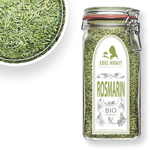 Rosmarin getrocknet BIO 350g im Premium Drahtbügelglas | EDEL KRAUT - 100% naturreiner BIO Rosmarin geschnitten frei von jeglichen Zusatzstoffen - organic rosemary - Rosmarin Tee oder Salatgewürz von EDEL KRAUT Manufaktur des Lebens