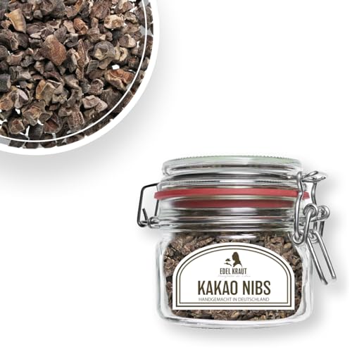 Kakao Nibs BIO 125g im Premium Glas | EDEL KRAUT - 100% naturreine rohe Kakaonibs BIO aus kontrolliert biologischem Anbau, frei von jeglichen Zusatzstoffen - organic raw cacao nibs von EDEL KRAUT Manufaktur des Lebens