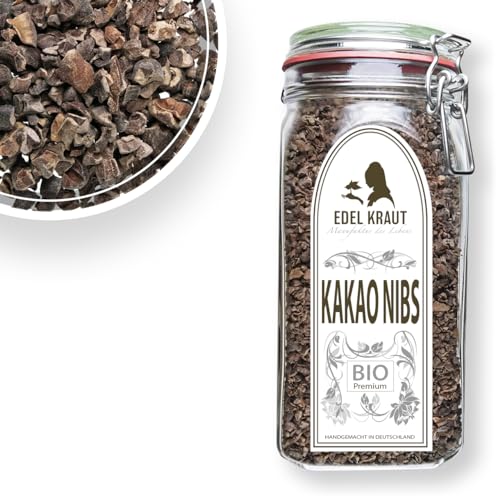 Kakao Nibs BIO 700g im Premium Glas | EDEL KRAUT - 100% naturreine rohe Kakaonibs BIO aus kontrolliert biologischem Anbau, frei von jeglichen Zusatzstoffen - organic raw cacao nibs von EDEL KRAUT Manufaktur des Lebens