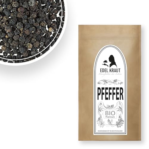 Pfeffer schwarz ganz BIO 100g | EDEL KRAUT - 100% naturreine schwarze Pfefferkörner - Premium SCHWARZER PFEFFER ganz frei von jeglichen Zusatzstoffen - Pfeffer für Mühle - black pepper von EDEL KRAUT Manufaktur des Lebens