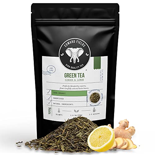 Edward Fields Tea ® - Großer Bio-Grüntee mit Ingwer und Zitrone. Bio-Grüntee von Hand geerntet mit natürlichen und ökologischen Zutaten und Aromen, 100g, China. von EDWARD FIELDS HIGH QUALITY TEA